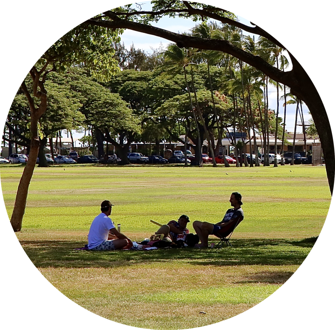 A group of friends relaxing in the park